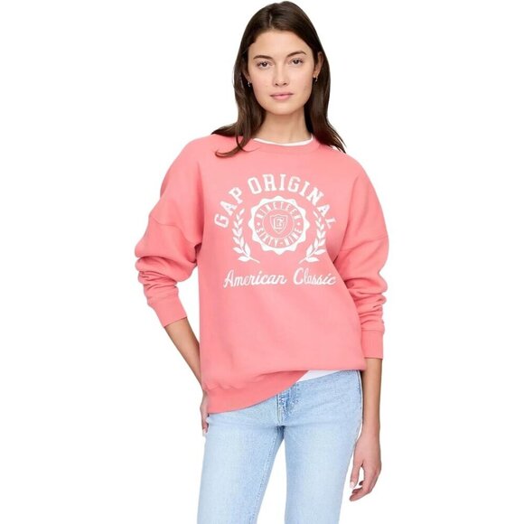 Sweaters - Womens Oversized Crew V-Logo Cotton Polyester Fleece Pullover Clothing